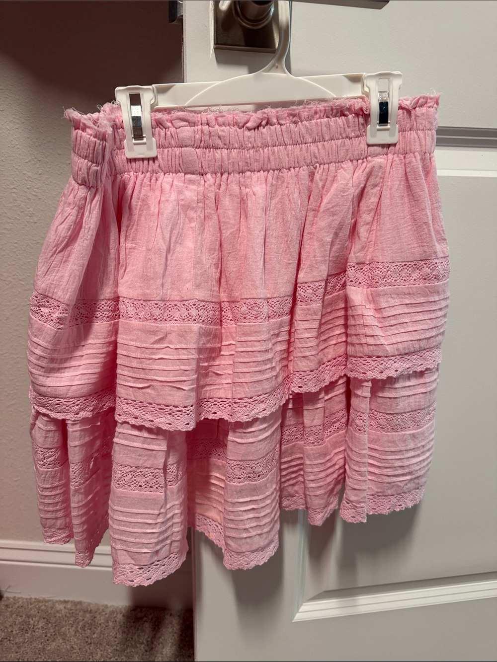 Light Pink Tiered Lace Skater Skirt